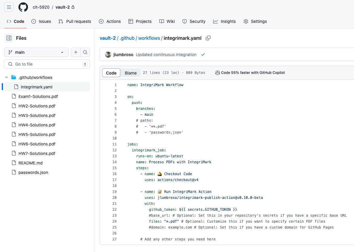 Sample IntegriMark Vault repository